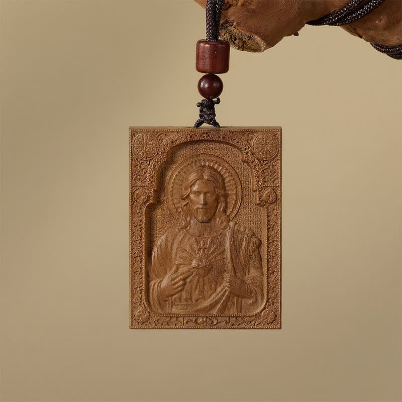 Christianartworkshop Colgante de Jesús en relieve de madera enmarcado: Vaso de gracia sagrada eterna. - image 2