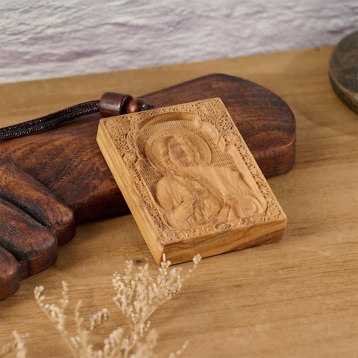 Christianartworkshop Colgante de Jesús en relieve de madera enmarcado: Vaso de gracia sagrada eterna. - image 5