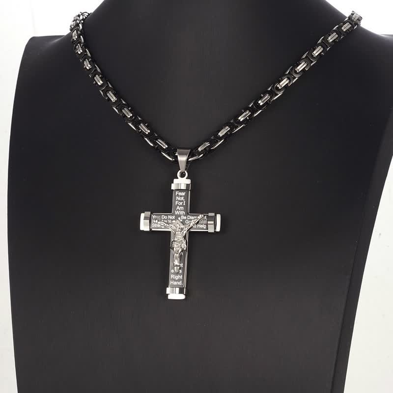Christianartworkshop Collar con crucifijo de acero inoxidable esculpido en 3D: símbolo de una promesa divina eterna. - image 2