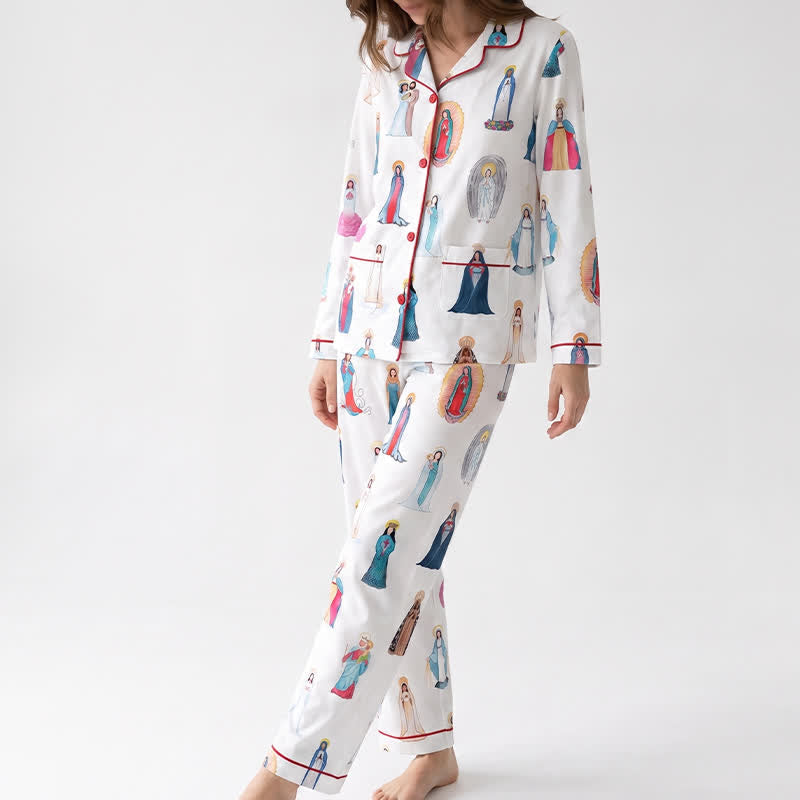 Christianartworkshop Conjunto de pijama de manga larga de Todos los Santos y Nuestra Señora: Descansa en compañía del Cielo - image 5