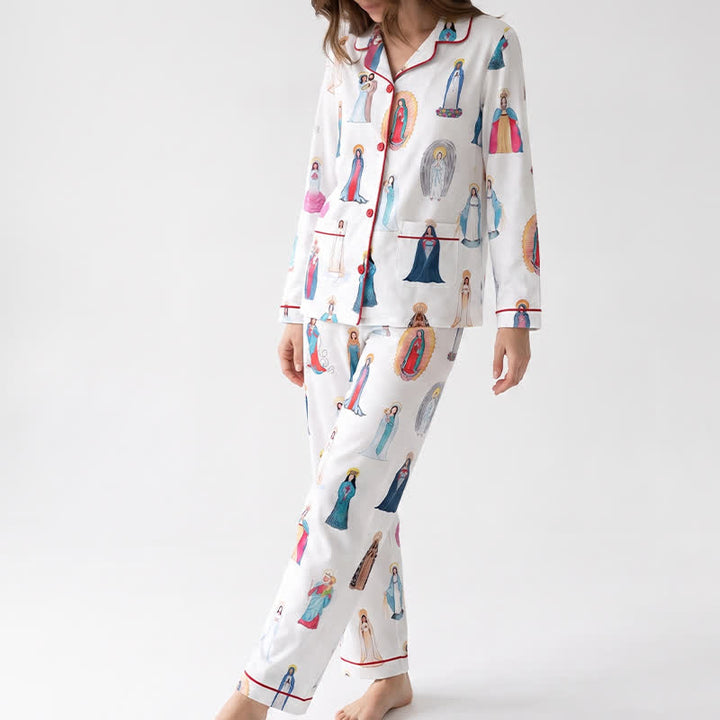 Christianartworkshop Conjunto de pijama de manga larga de Todos los Santos y Nuestra Señora: Descansa en compañía del Cielo - image 5