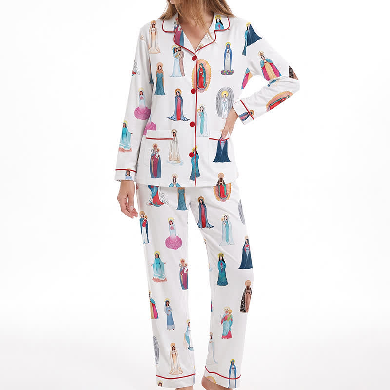 Christianartworkshop Conjunto de pijama de manga larga de Todos los Santos y Nuestra Señora: Descansa en compañía del Cielo - image 2