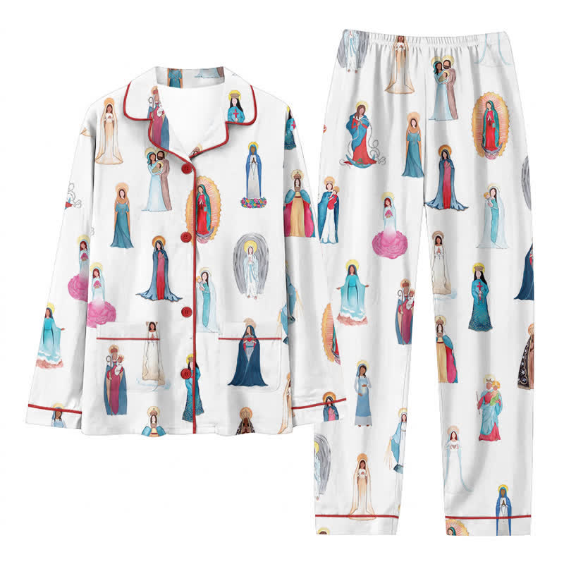 Christianartworkshop Conjunto de pijama de manga larga de Todos los Santos y Nuestra Señora: Descansa en compañía del Cielo - Pijamas con temática de Nuestra Señora - 3XL - image 0