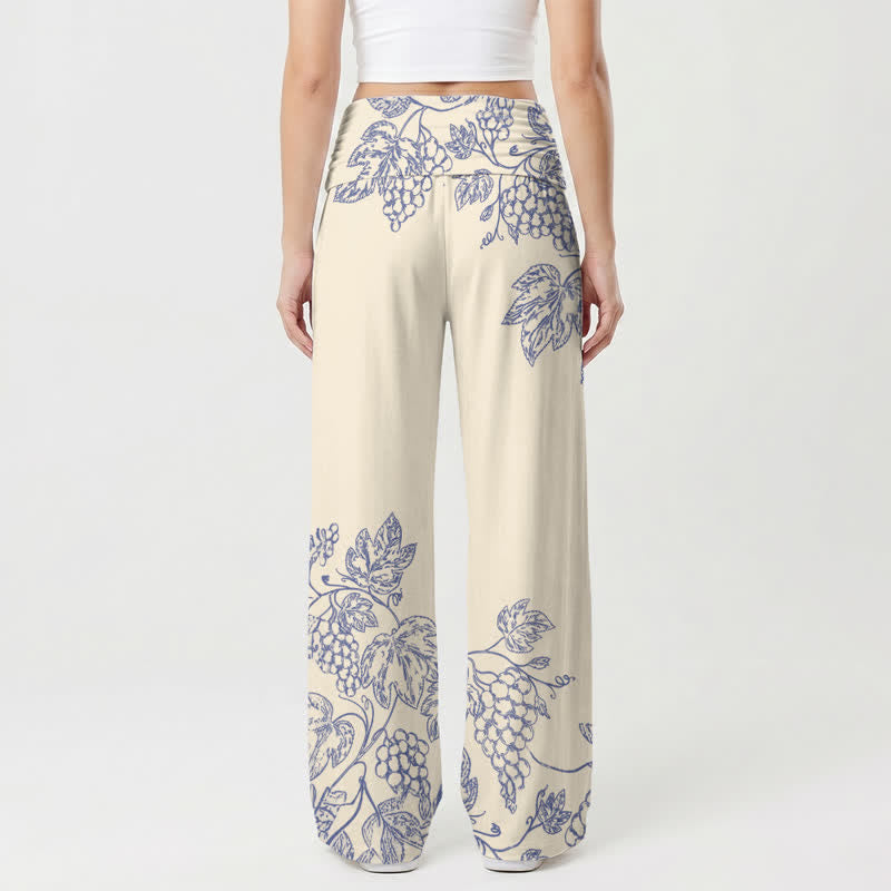 Christianartworkshop Pantalones de pierna ancha para mujer Walk By Faith con estampado de enredaderas azules. - image 1