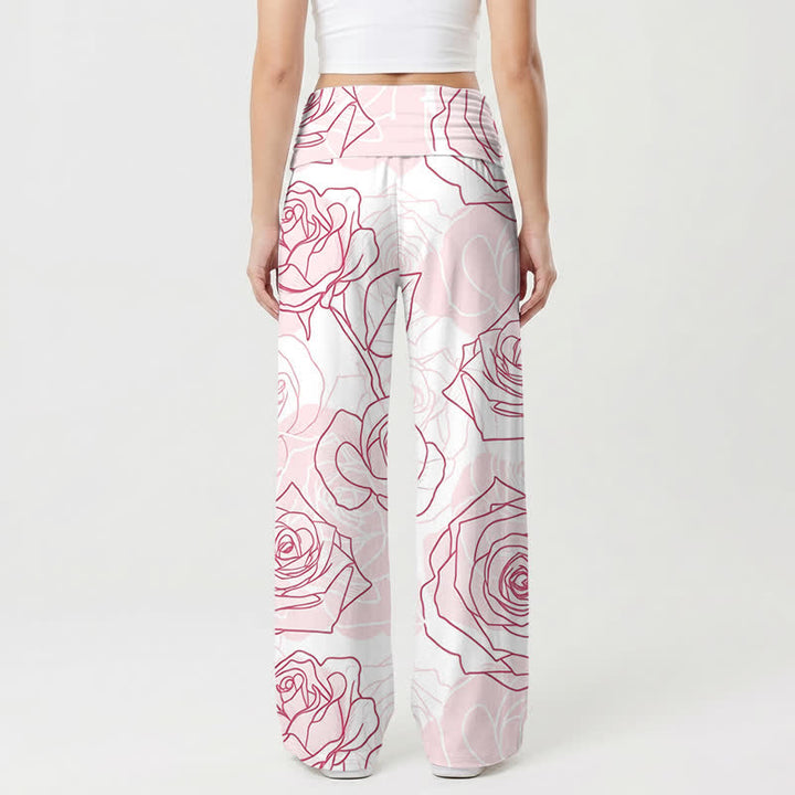 Christianartworkshop Pantalones de pierna ancha para mujer Blush Rose Heart Cross Lounge - image 1