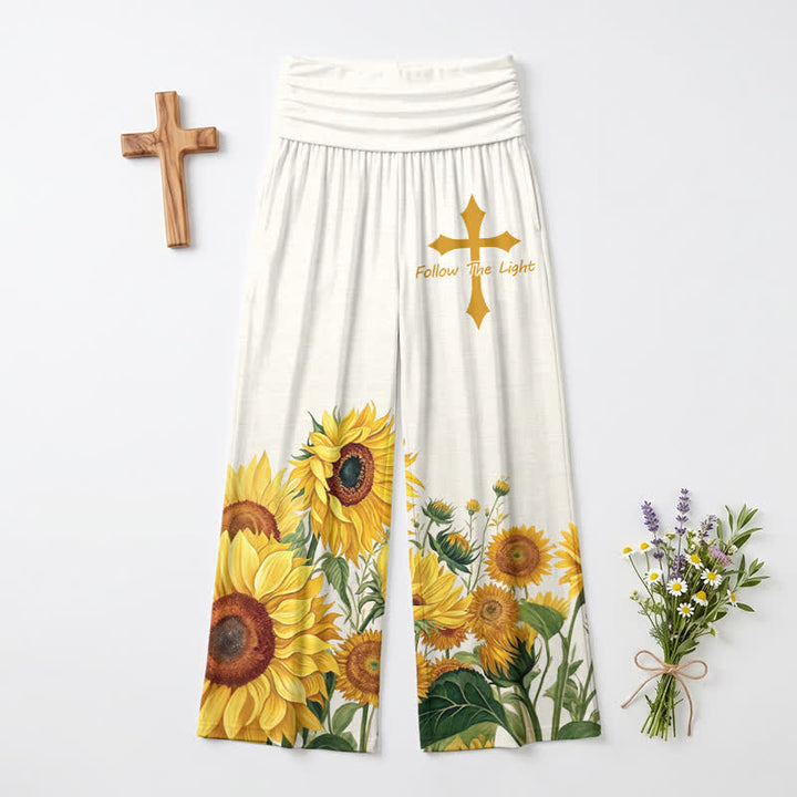 Christianartworkshop Pantalones palazzo de pierna ancha para mujer Follow The Light Sunflower - EE. UU. 22, Reino Unido/Australia 26, UE 54 - image 0