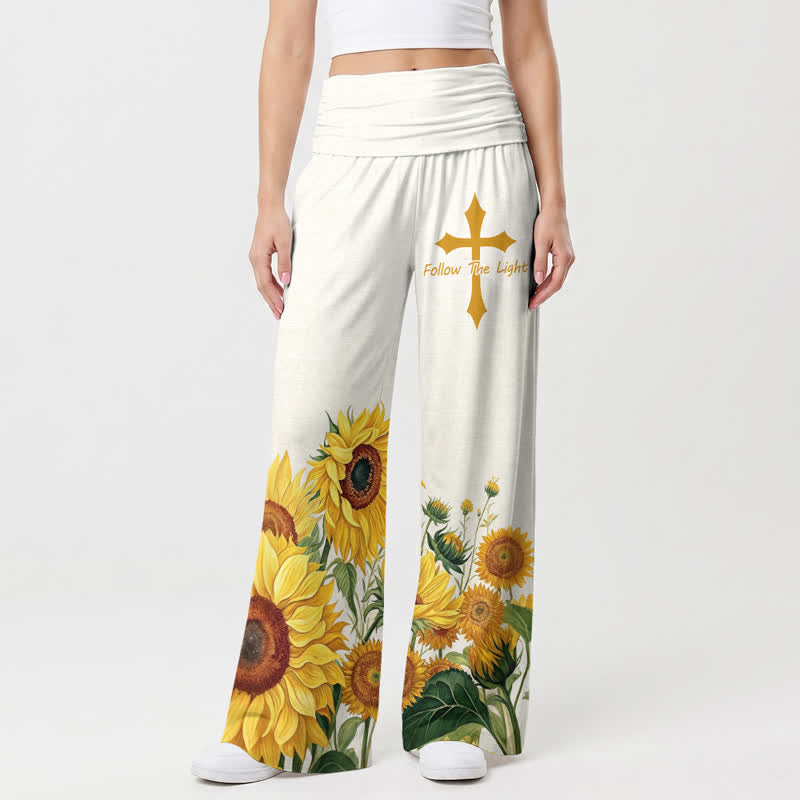 Christianartworkshop Pantalones palazzo de pierna ancha para mujer Follow The Light Sunflower - image 2