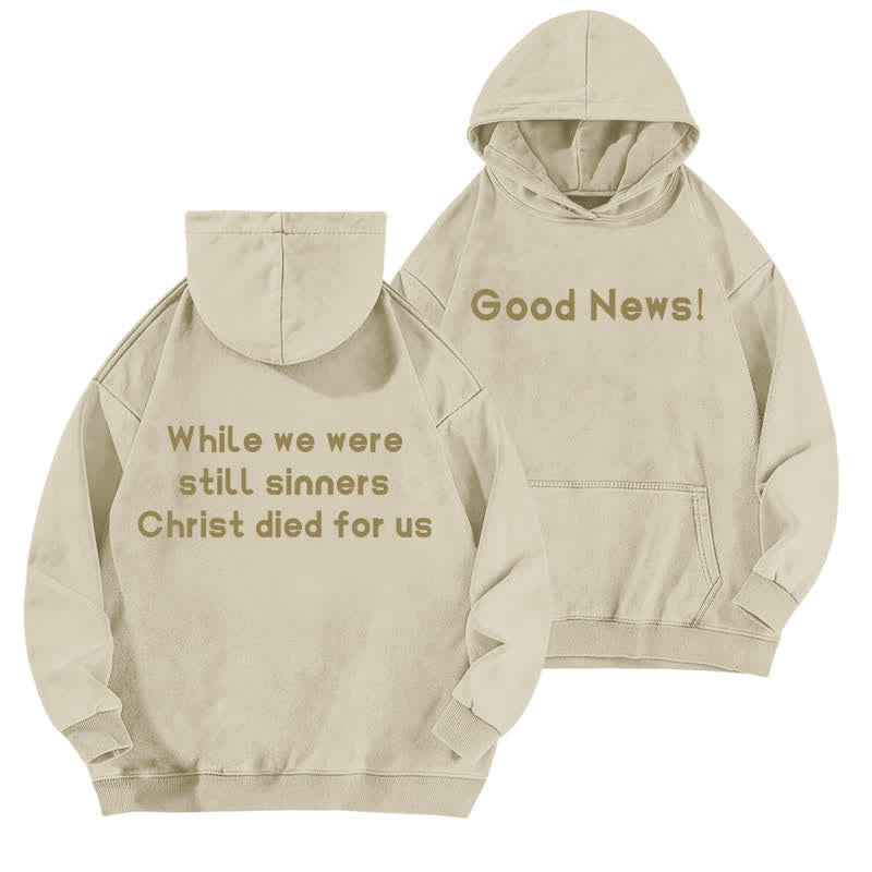 Christianartworkshop Sudadera con capucha lavada con estampado de buenas noticias (parte delantera y trasera) - Albaricoque - 5XL - image 6