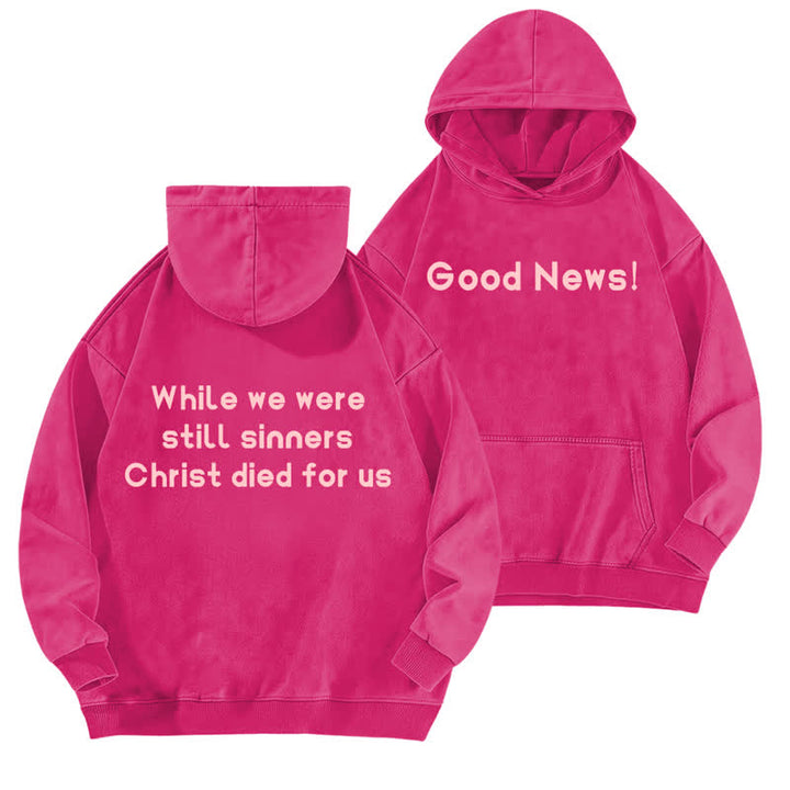 Christianartworkshop Sudadera con capucha lavada con estampado de buenas noticias (parte delantera y trasera) - Rosa - 5XL - image 15
