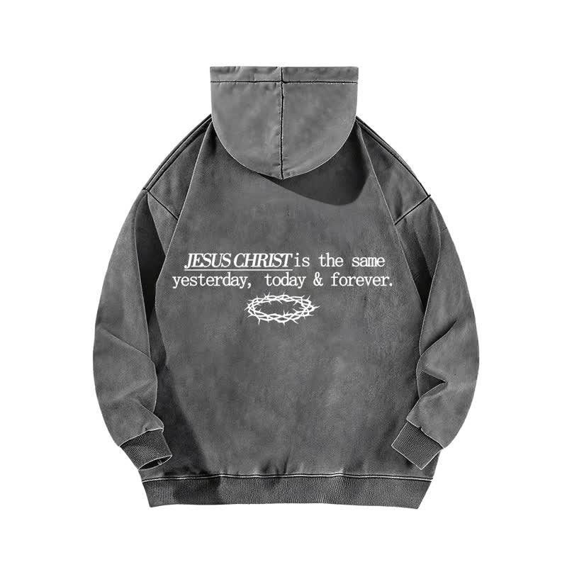 Christianartworkshop Sudadera con capucha lavada con la inscripción "Jesucristo Ayer Hoy Siempre" - image 4