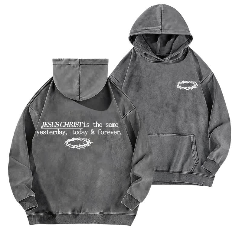 Christianartworkshop Sudadera con capucha lavada con la inscripción "Jesucristo Ayer Hoy Siempre" - Gris - 5XL - image 3