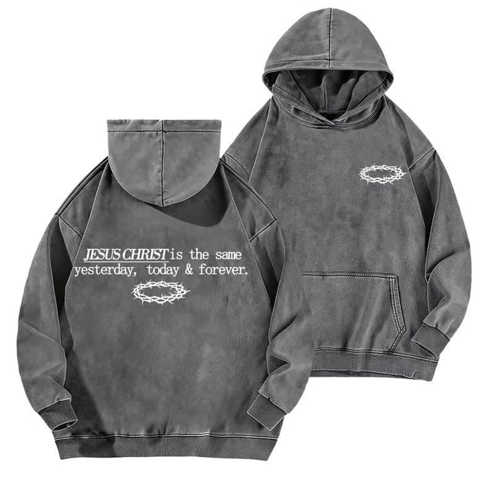 Christianartworkshop Sudadera con capucha lavada con la inscripción "Jesucristo Ayer Hoy Siempre" - Gris - 5XL - image 3