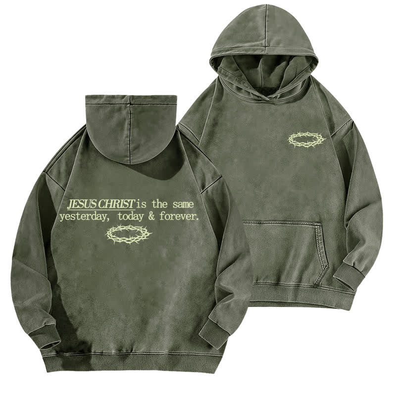 Christianartworkshop Sudadera con capucha lavada con la inscripción "Jesucristo Ayer Hoy Siempre" - Verde militar - 5XL - image 12