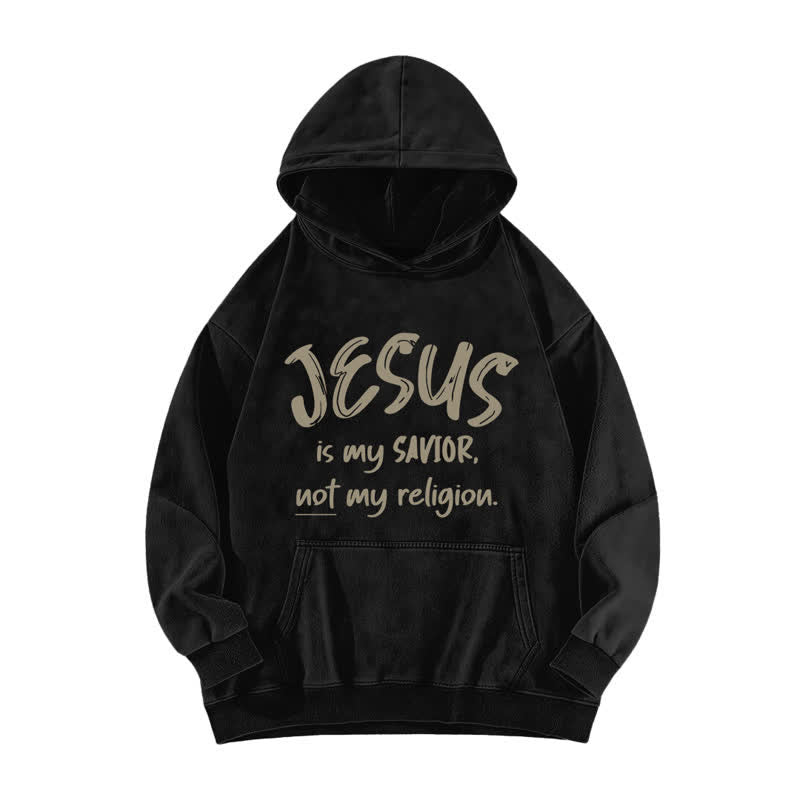 Christianartworkshop Sudadera con capucha estilo vintage "Jesús es mi salvador" color verde oliva lavado. - Negro - 5XL - image 1