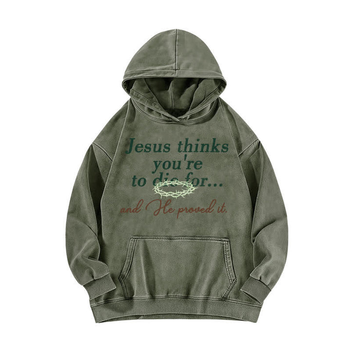 Christianartworkshop Sudadera lavada con la frase "Jesús cree que eres para morirse" - Verde militar - 5XL - image 4