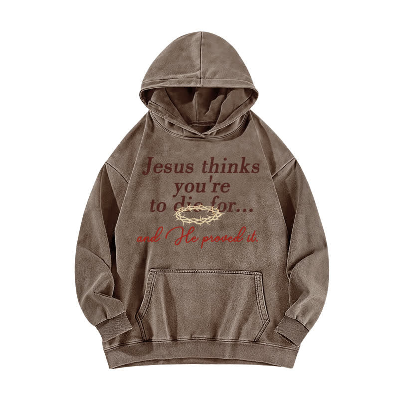 Christianartworkshop Sudadera lavada con la frase "Jesús cree que eres para morirse" - Café - 5XL - image 5