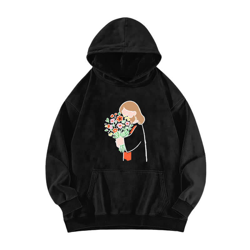 Christianartworkshop Sudadera con capucha lavada de felpa con efecto vintage de Bloom Girl - Negro - 5XL - image 1