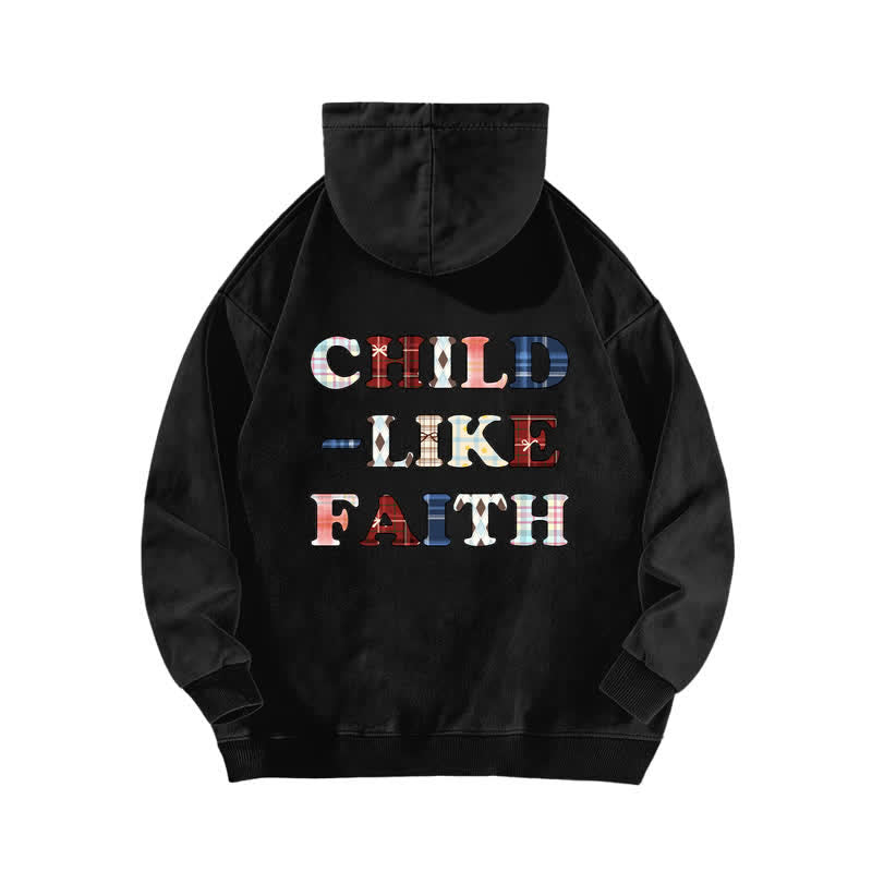 Christianartworkshop Sudadera con capucha lavada con estampado de cuadros y letras en la parte delantera y trasera, estilo infantil. - image 1