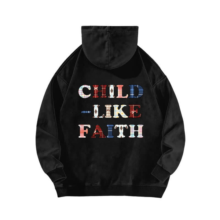 Christianartworkshop Sudadera con capucha lavada con estampado de cuadros y letras en la parte delantera y trasera, estilo infantil. - image 1