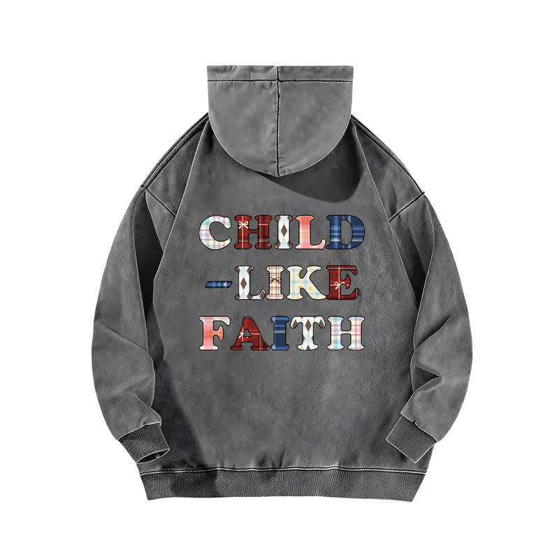 Christianartworkshop Sudadera con capucha lavada con estampado de cuadros y letras en la parte delantera y trasera, estilo infantil. - image 10