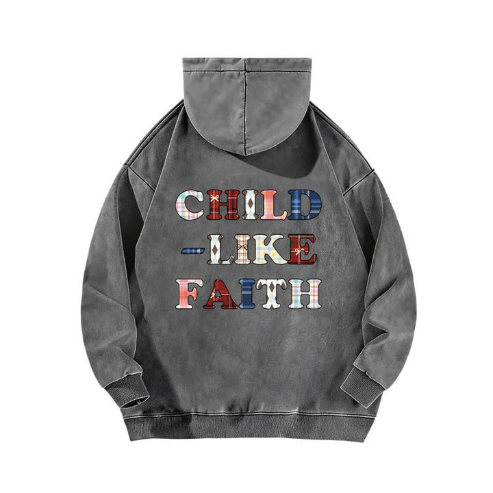 Christianartworkshop Sudadera con capucha lavada con estampado de cuadros y letras en la parte delantera y trasera, estilo infantil. - image 10