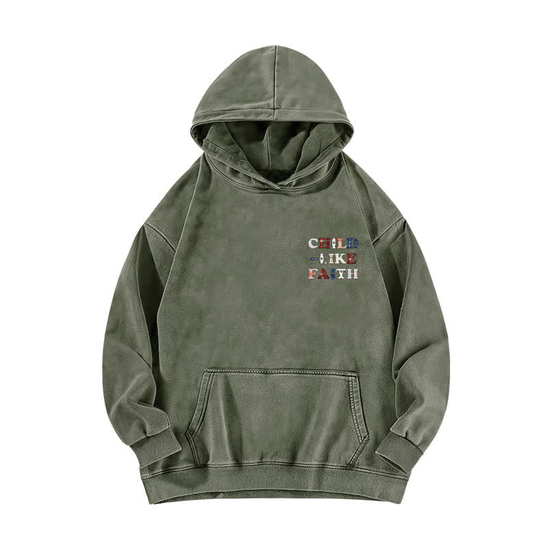 Christianartworkshop Sudadera con capucha lavada con estampado de cuadros y letras en la parte delantera y trasera, estilo infantil. - image 8