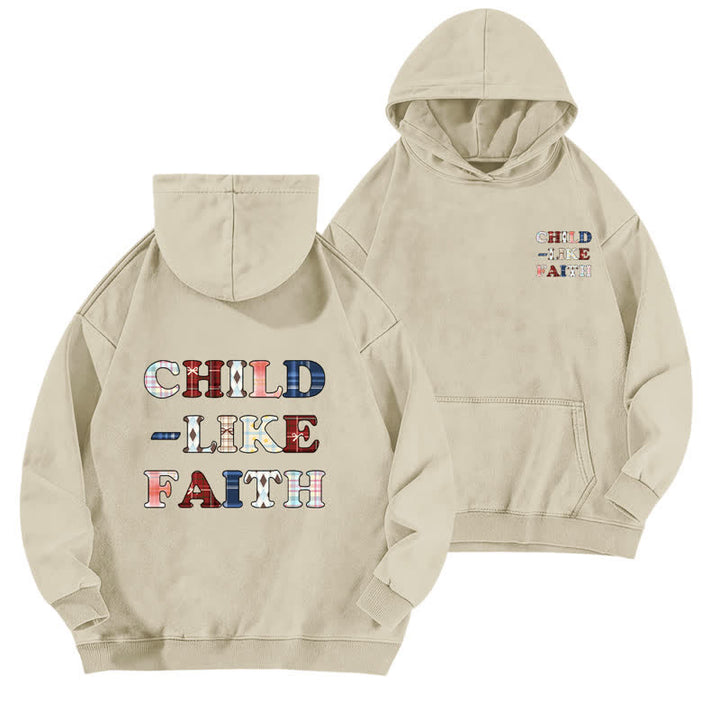 Christianartworkshop Sudadera con capucha lavada con estampado de cuadros y letras en la parte delantera y trasera, estilo infantil. - Albaricoque - 5XL - image 3