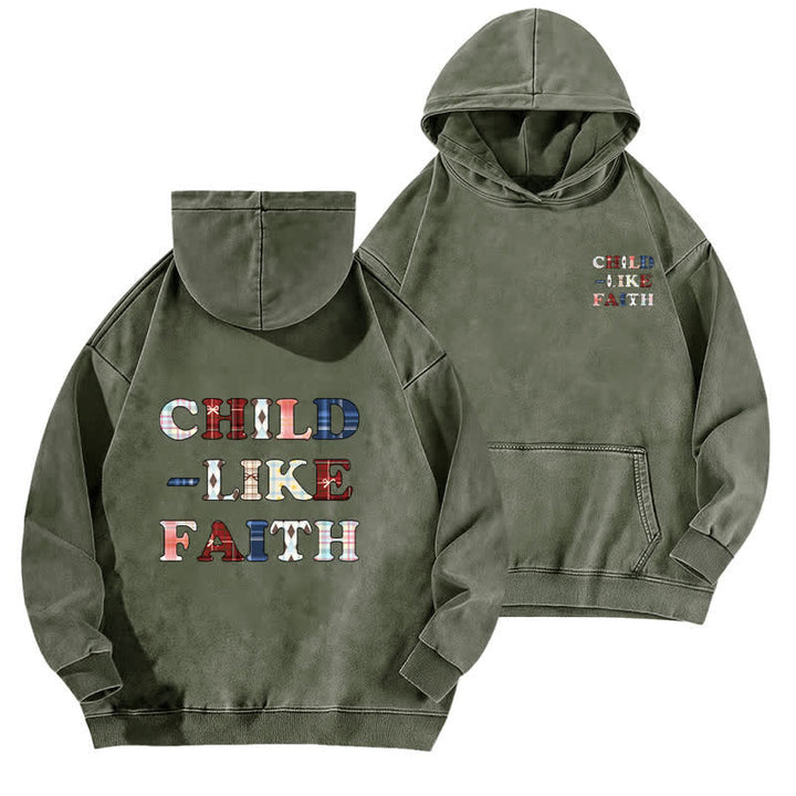 Christianartworkshop Sudadera con capucha lavada con estampado de cuadros y letras en la parte delantera y trasera, estilo infantil. - Verde militar - 5XL - image 6