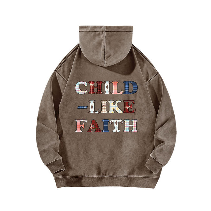 Christianartworkshop Sudadera con capucha lavada con estampado de cuadros y letras en la parte delantera y trasera, estilo infantil. - image 13