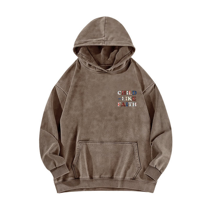 Christianartworkshop Sudadera con capucha lavada con estampado de cuadros y letras en la parte delantera y trasera, estilo infantil. - image 14