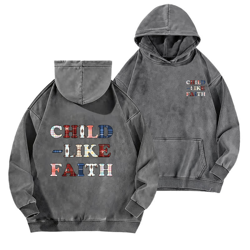 Christianartworkshop Sudadera con capucha lavada con estampado de cuadros y letras en la parte delantera y trasera, estilo infantil. - Gris - 5XL - image 9