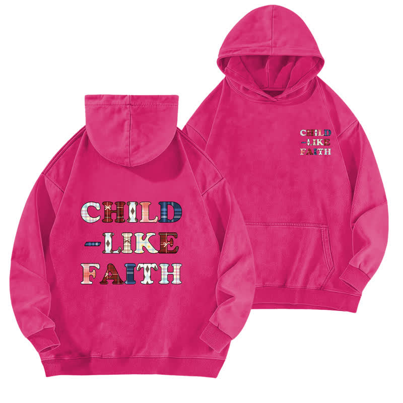 Christianartworkshop Sudadera con capucha lavada con estampado de cuadros y letras en la parte delantera y trasera, estilo infantil. - Rosa - 5XL - image 15
