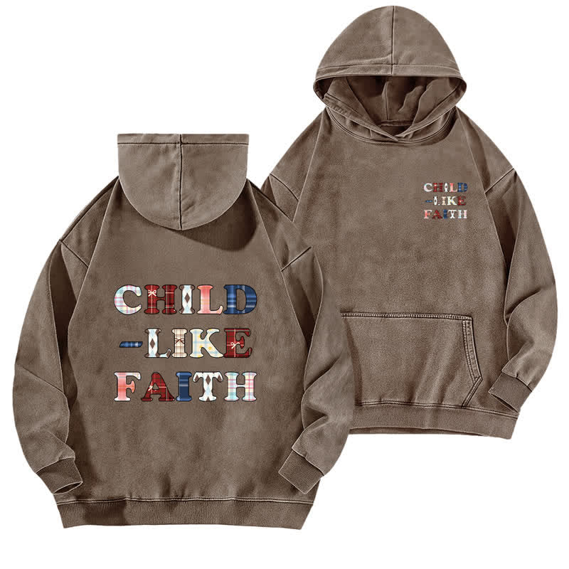 Christianartworkshop Sudadera con capucha lavada con estampado de cuadros y letras en la parte delantera y trasera, estilo infantil. - Café - 5XL - image 12