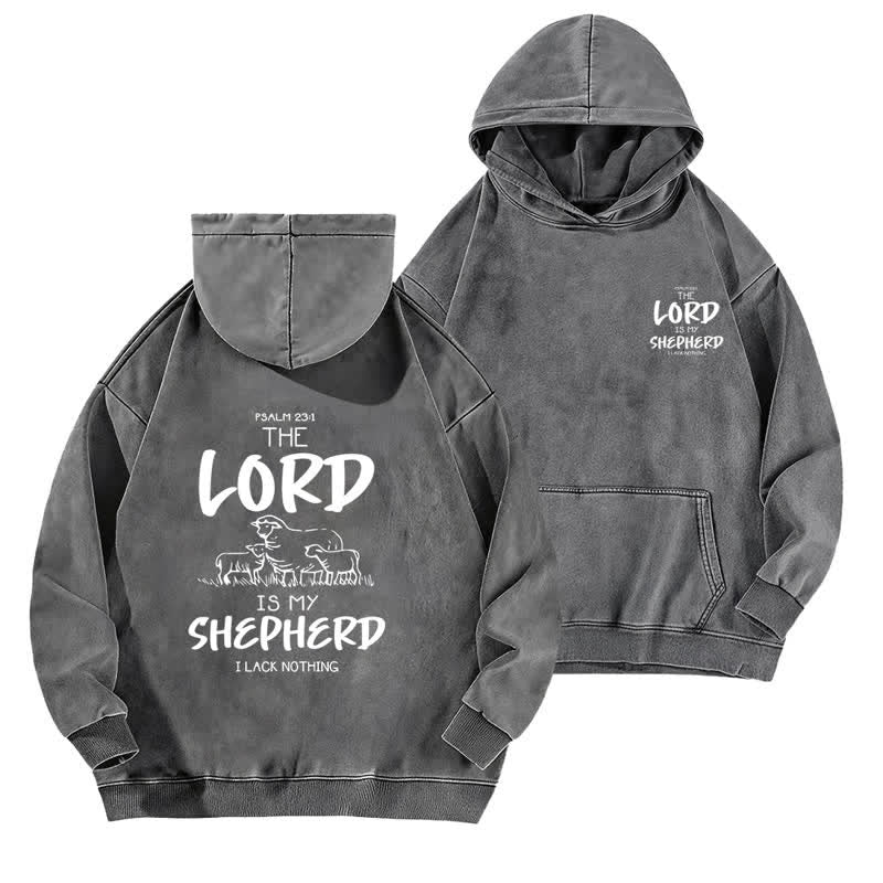 Christianartworkshop Sudadera con capucha lavada de forro polar con el Salmo 23 del Pastor - Gris - 5XL - image 9