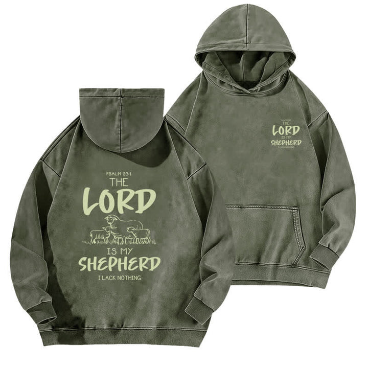 Christianartworkshop Sudadera con capucha lavada de forro polar con el Salmo 23 del Pastor - Verde militar - 5XL - image 0