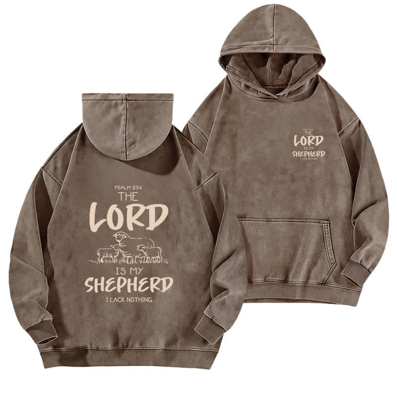 Christianartworkshop Sudadera con capucha lavada de forro polar con el Salmo 23 del Pastor - Café - 5XL - image 12