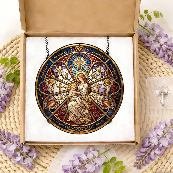 Christianartworkshop Atrapasueños de cristal con símbolos sagrados florales de la Natividad: emblema de suave consuelo celestial. - image 11