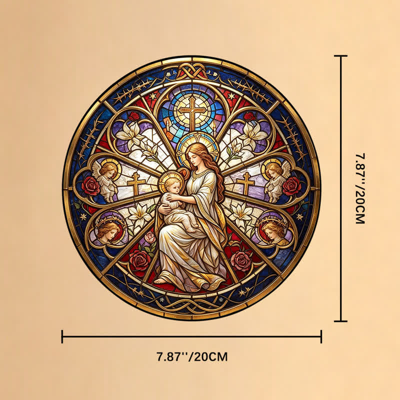 Christianartworkshop Atrapasueños de cristal con símbolos sagrados florales de la Natividad: emblema de suave consuelo celestial. - 7,87''*7,87''*0,14''/20*20*0,35 cm - image 8