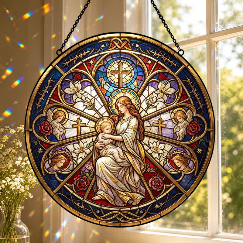 Christianartworkshop Atrapasueños de cristal con símbolos sagrados florales de la Natividad: emblema de suave consuelo celestial. - image 6