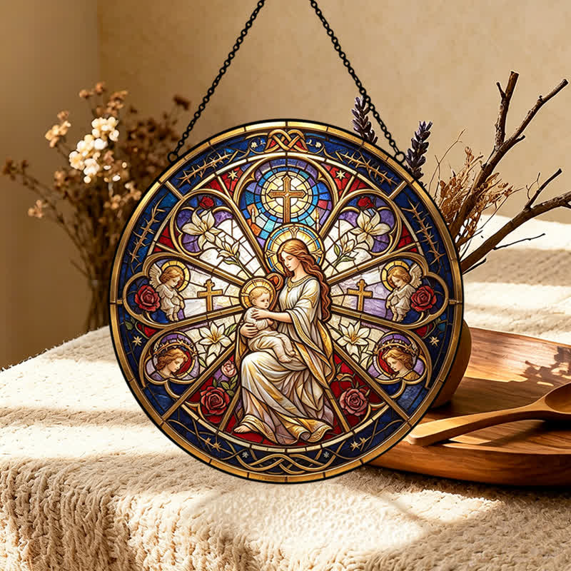 Christianartworkshop Atrapasueños de cristal con símbolos sagrados florales de la Natividad: emblema de suave consuelo celestial. - image 4