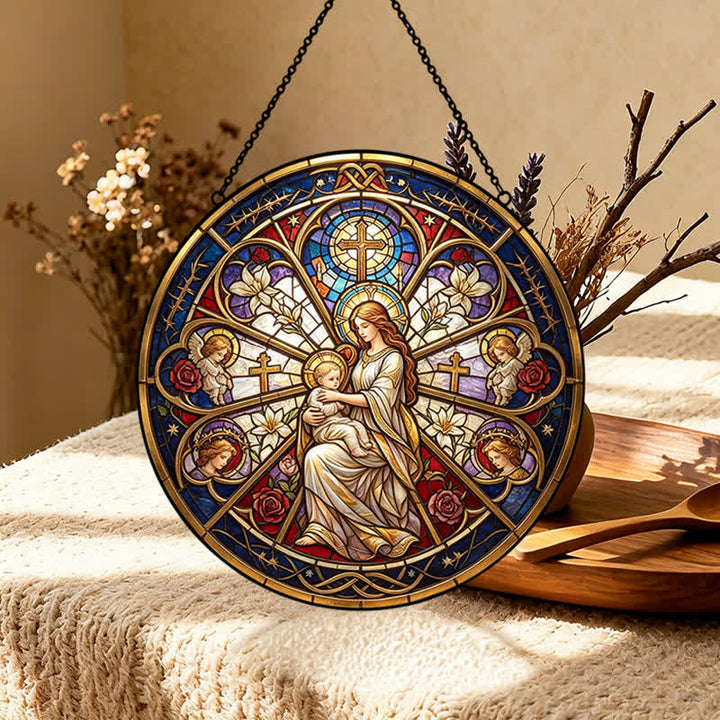 Christianartworkshop Atrapasueños de cristal con símbolos sagrados florales de la Natividad: emblema de suave consuelo celestial. - image 4