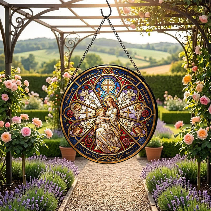Christianartworkshop Atrapasueños de cristal con símbolos sagrados florales de la Natividad: emblema de suave consuelo celestial. - image 5