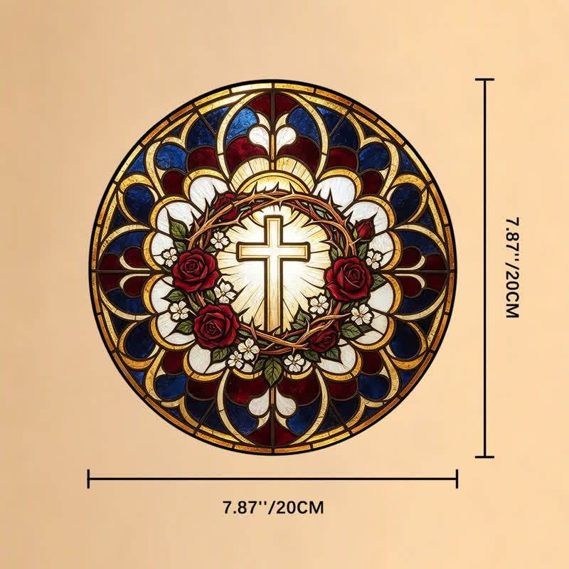 Christianartworkshop Atrapasueños de vidrieras con cruz de halo radiante: emblema de pura radiación celestial. - 7,87''*7,87''*0,14''/20*20*0,35 cm - image 8