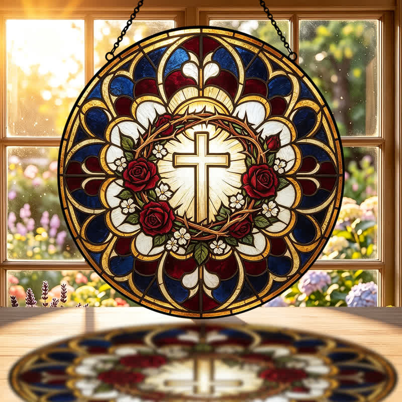 Christianartworkshop Atrapasueños de vidrieras con cruz de halo radiante: emblema de pura radiación celestial. - image 1