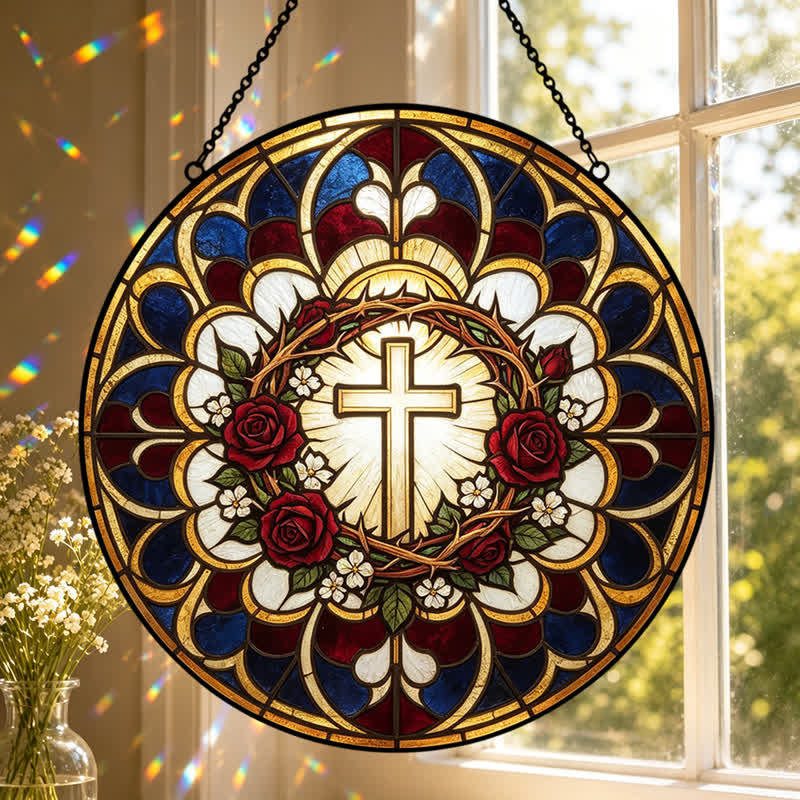 Christianartworkshop Atrapasueños de vidrieras con cruz de halo radiante: emblema de pura radiación celestial. - image 4