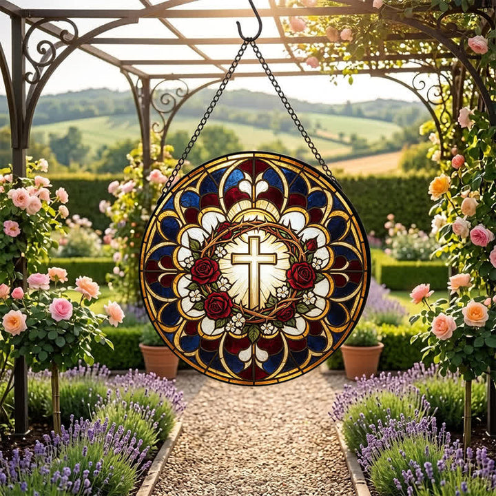 Christianartworkshop Atrapasueños de vidrieras con cruz de halo radiante: emblema de pura radiación celestial. - image 6