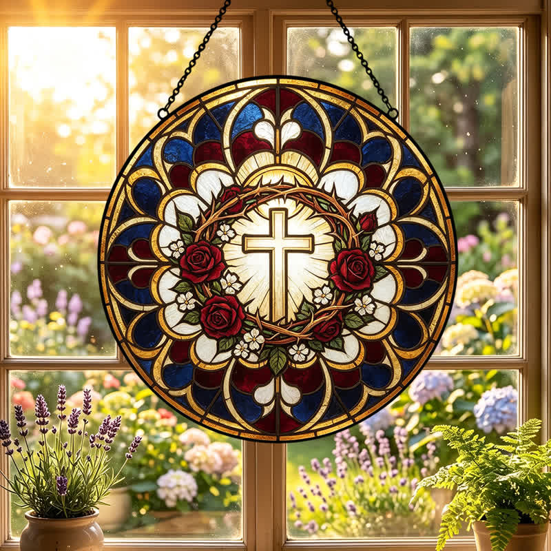 Christianartworkshop Atrapasueños de vidrieras con cruz de halo radiante: emblema de pura radiación celestial. - image 5