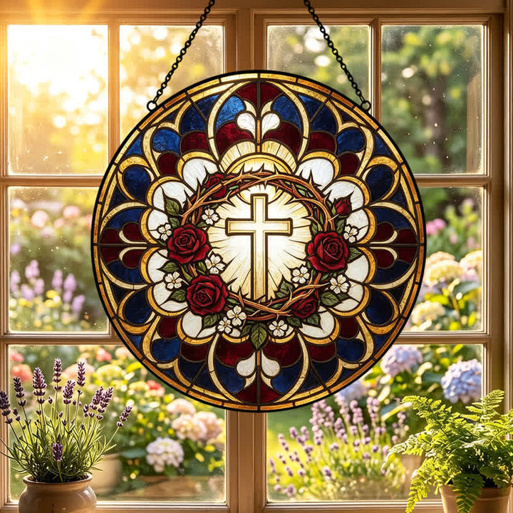 Christianartworkshop Atrapasueños de vidrieras con cruz de halo radiante: emblema de pura radiación celestial. - image 5