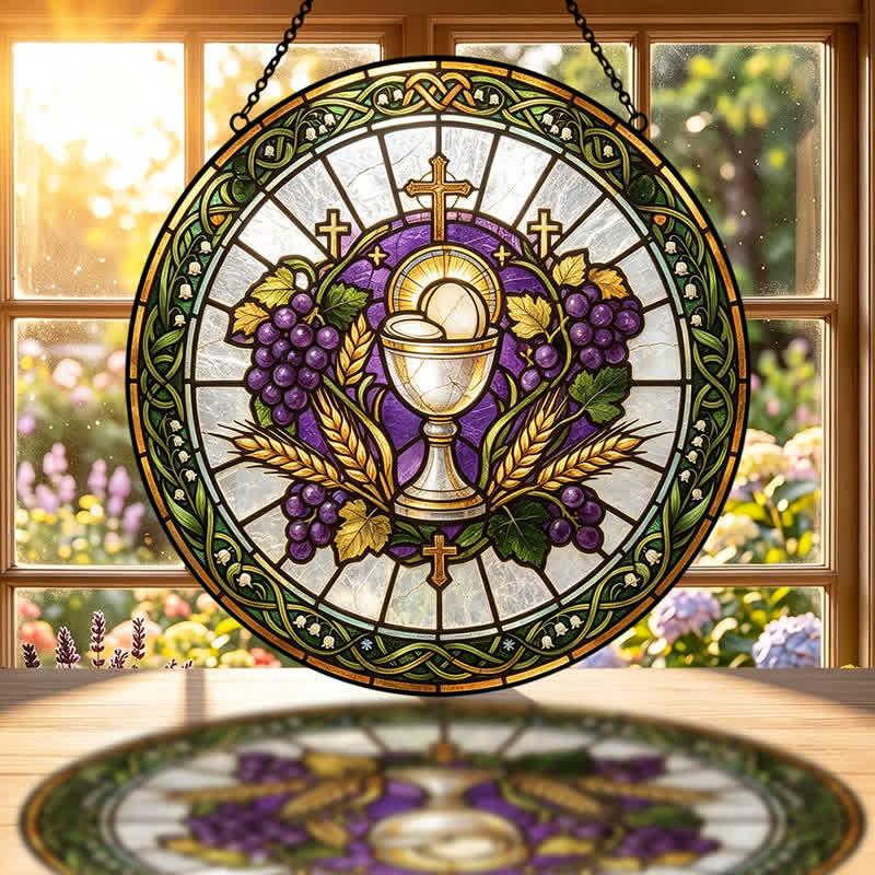 Christianartworkshop Atrapasueños de vidrieras con forma de cáliz sagrado radiante: emblema de la pura gracia celestial. - image 1