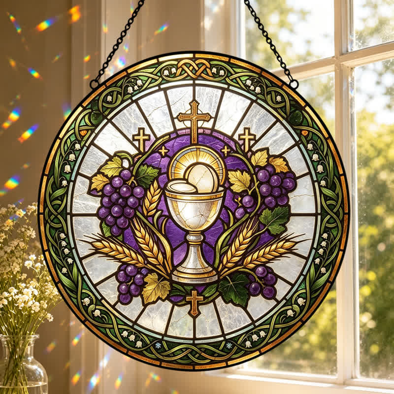 Christianartworkshop Atrapasueños de vidrieras con forma de cáliz sagrado radiante: emblema de la pura gracia celestial. - image 4